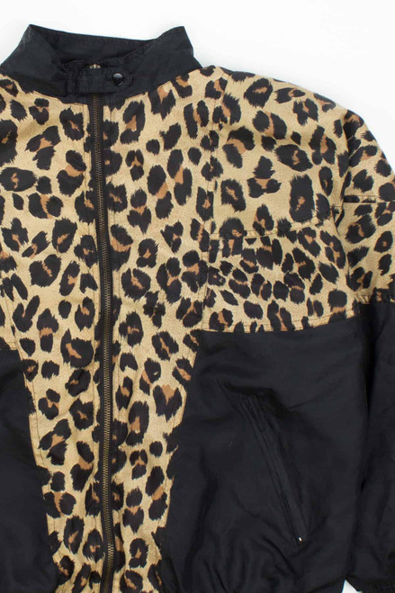 90s Vintage Silk Leopard Print Bomber Jacket