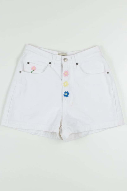 White Floral Embroidered Denim Shorts (sz. 7/8)