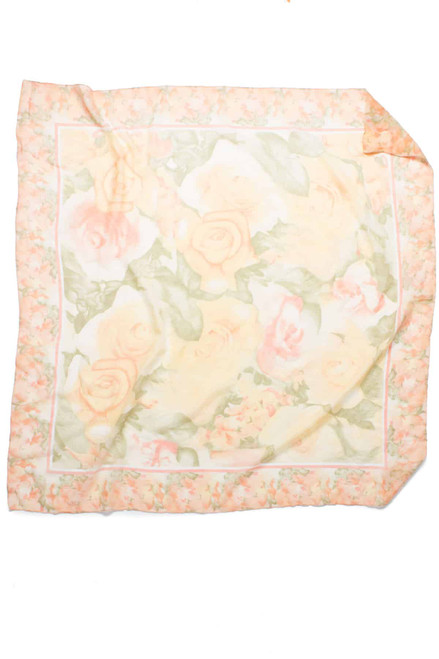 Vintage Ultra Lightweight Large Floral Print Silk Chiffon Scarf