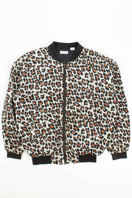 Vintage 90s Silk Leopard Print Bomber Jacket