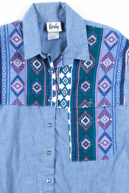 Western Pattern Chambray Button Up Shirt