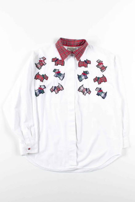 Plaid Puppies Embroidered Button Up Shirt