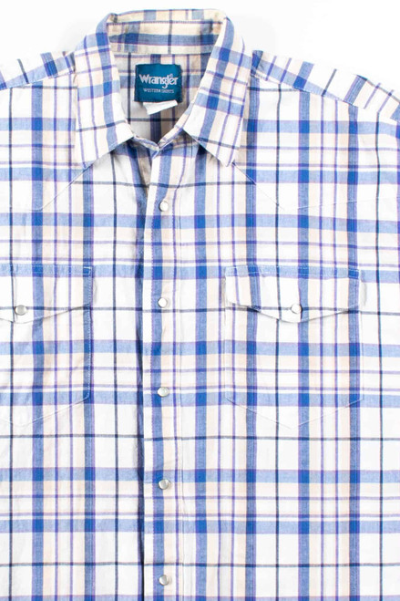 Blue Plaid Wrangler Button Up Shirt 2