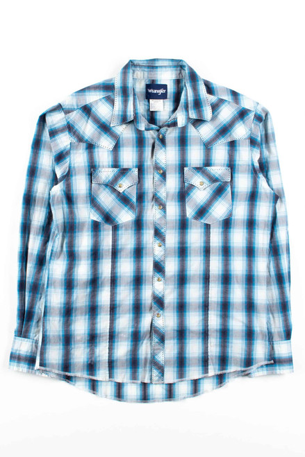 Blue Plaid Wrangler Button Up Shirt 1