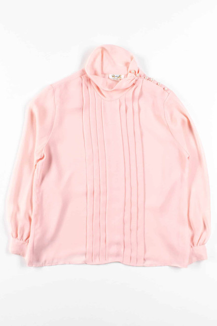 Pink Pleated Shoulder Button Blouse