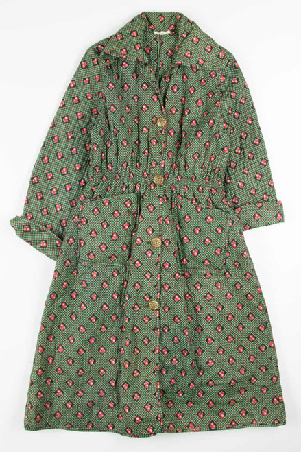 Vintage Cherry Pattern Quilted House Coat