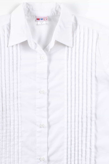 White Pleated 3/4 Sleeve Button Up Shirt