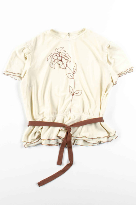 Open Back Leaf Design Blouse w/ Sash