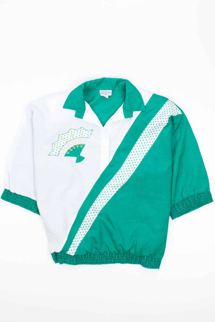 Vintage Fan Motif Short Sleeve 90s Windbreaker Jacket