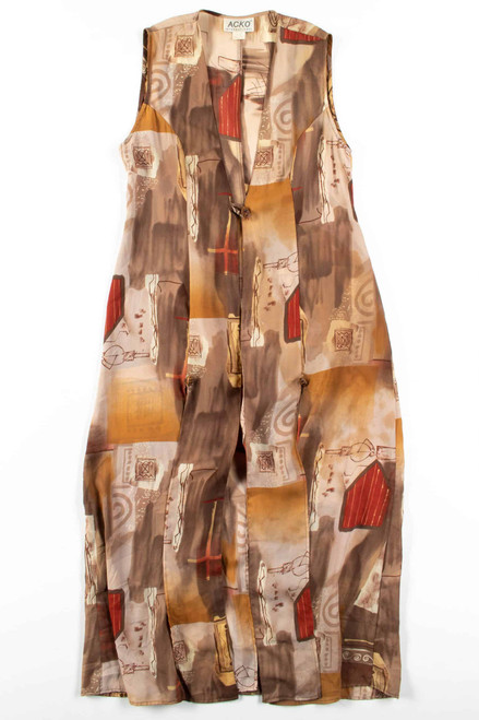 Brown Sheer Abstract Caftan