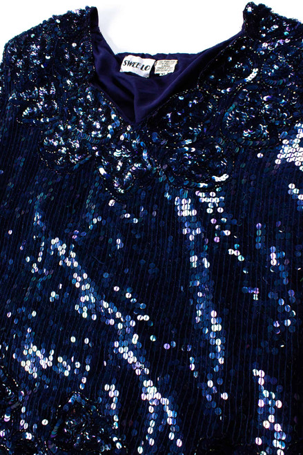 Vintage Blue Sequin Top