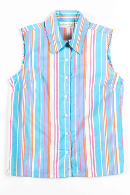 Pastel Striped Sleeveless Button Up