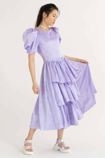 Vintage Purple Poof Sleeve Prom Dress