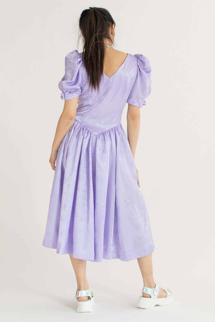 Vintage Purple Poof Sleeve Prom Dress