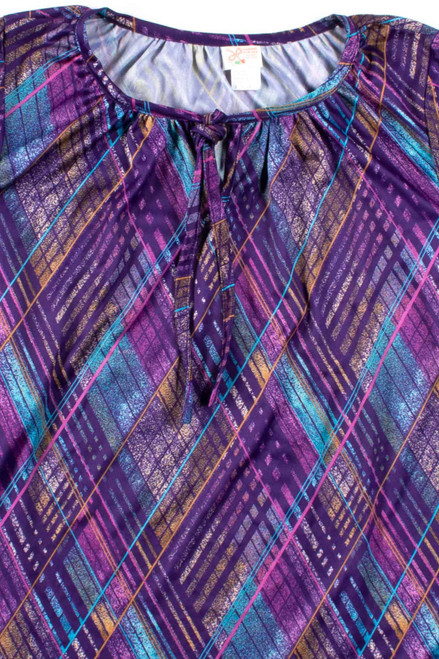 Purple 90s Geometric Tie Neck Blouse