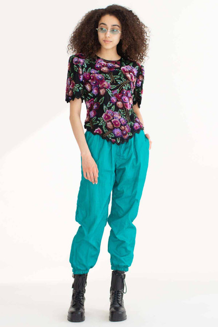 Lawrence Kazar Multicolor Floral Sequin Vintage Top