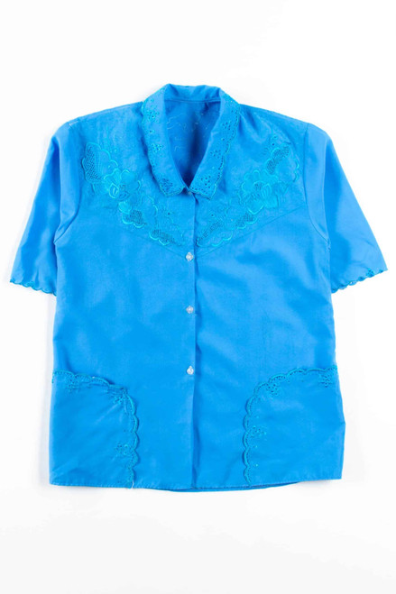 Blue Floral Embroidered Blouse