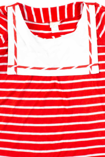 Vintage Red Striped Bib Collar Top