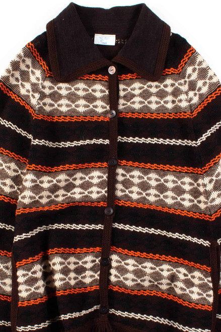 Brown & Orange Knit Vintage Poncho