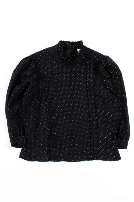 Vintage Pleated Dotted Blouse