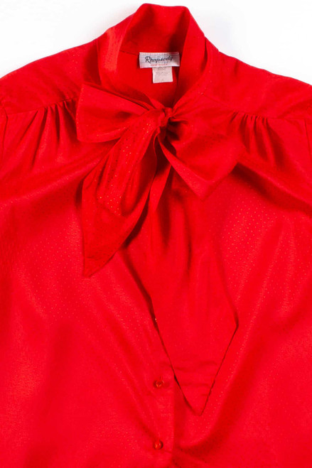 Red Dotted Bow Collar Blouse