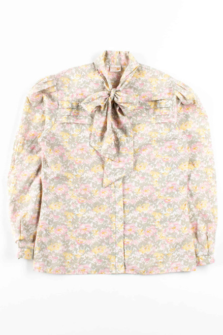 Pastel Floral Bow Collar Blouse