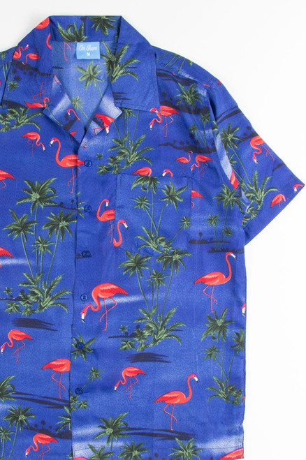 Navy Flamingo Palms Hawaiian Shirt