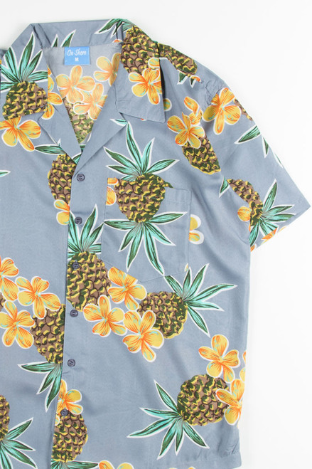 Grey Pineapple Floral Hawaiian Shirt