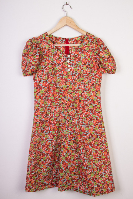 Red Floral Short Sleeve Dress