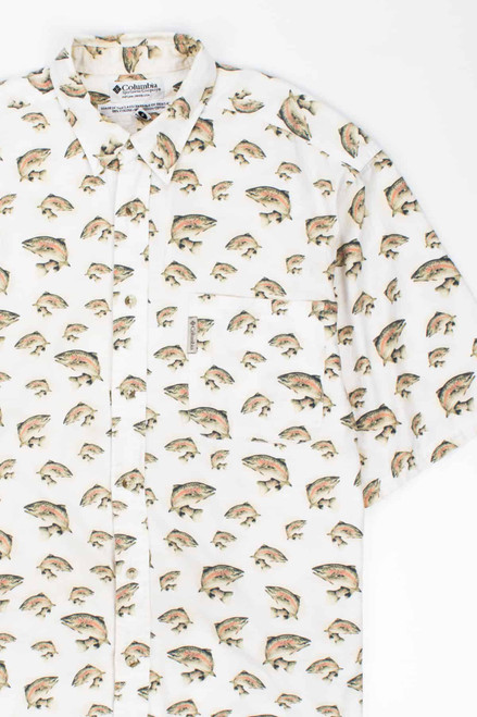 Salmon Print Soft Button Up Shirt