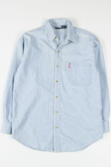 Embroidered Looney Tunes Striped Chambray Button Up Shirt