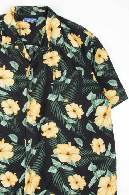Black & Yellow Floral Hawaiian Shirt