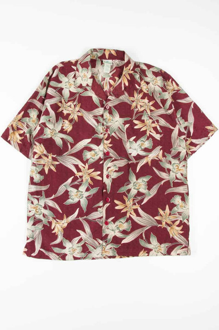 Burgundy Floral Hawaiian Shirt