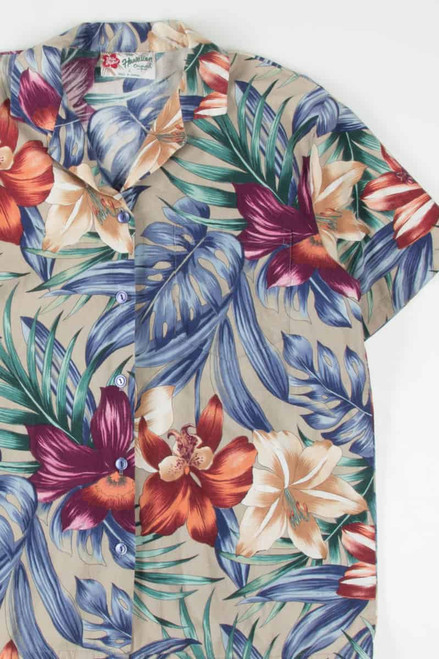 Beige Large Floral Print Hawaiian Shirt