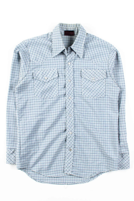 Blue Plaid Snap Button Up Shirt