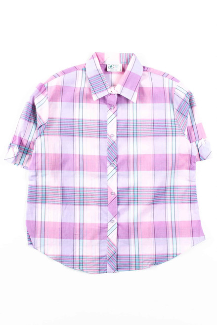 Lavender Plaid Button Up Blouse