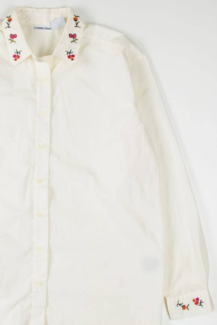 Floral Embroidered Collar Button Up Shirt