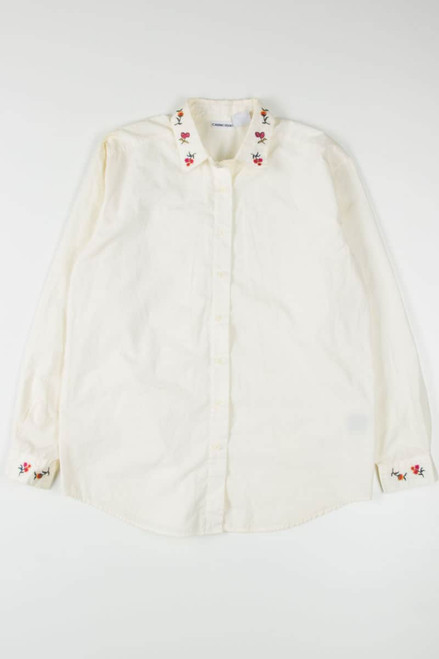 Floral Embroidered Collar Button Up Shirt