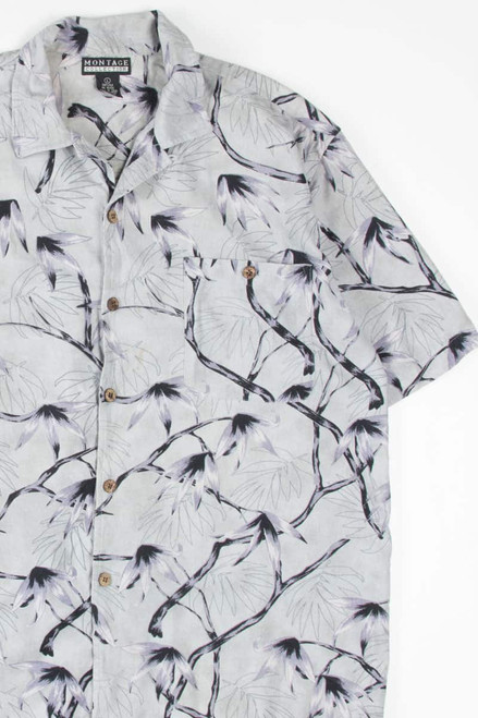 Grey Leaf Outlines Hawaiian Shirt
