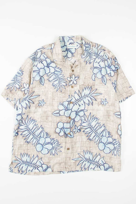 Brown & Blue Sketched Floral Hawaiian Shirt