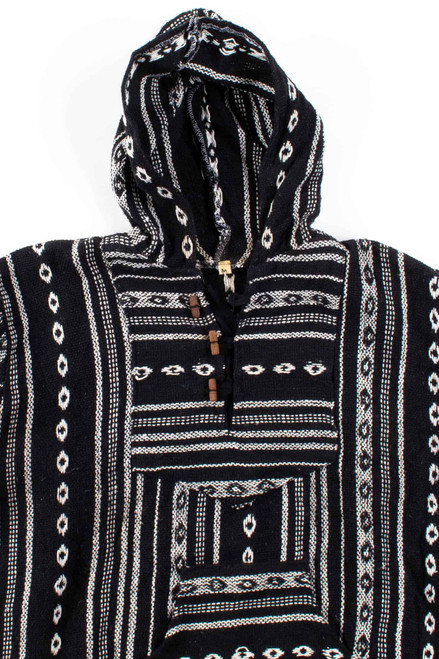 Black Henley Collar Baja Hoodie