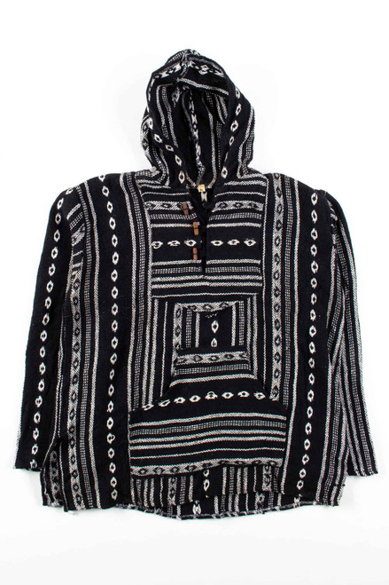 Black Henley Collar Baja Hoodie