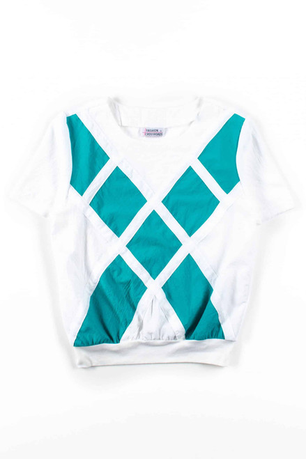 White & Teal Cross Top