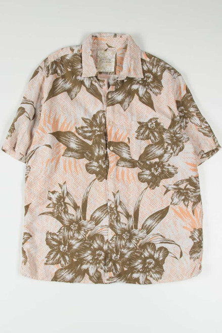 Peach Dotted Floral Hawaiian Shirt