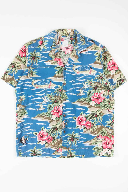 Blue Flying Fish Vintage Hawaiian Shirt