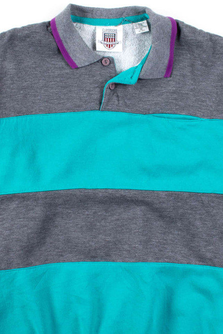 Grey & Teal Striped Polo Sweatshirt