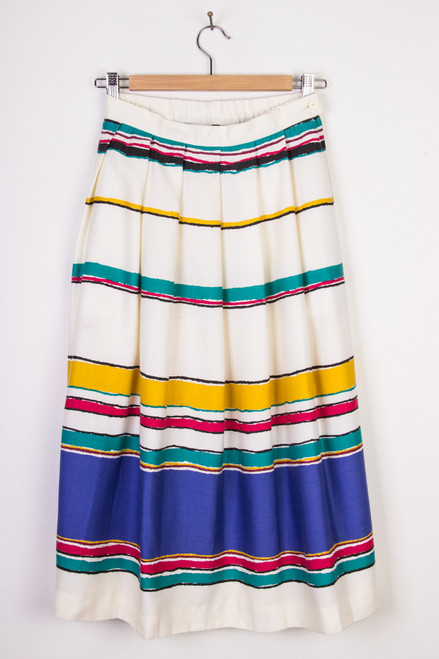 Cream Striped Mid-Lengh Skirt
