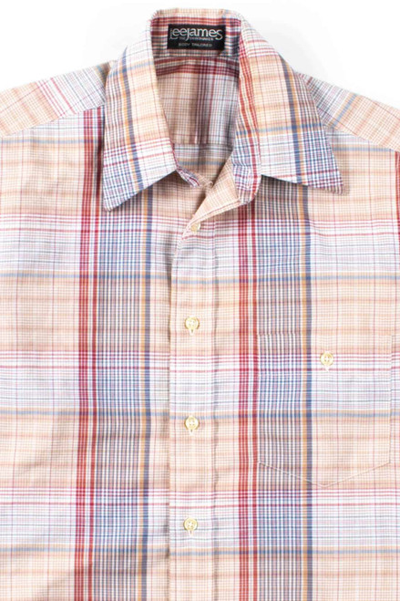 Tan, Red, & Blue Plaid Button Up Shirt