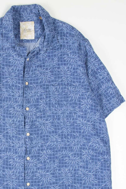 Blue Blocked Leaf Hawaiian Shirt