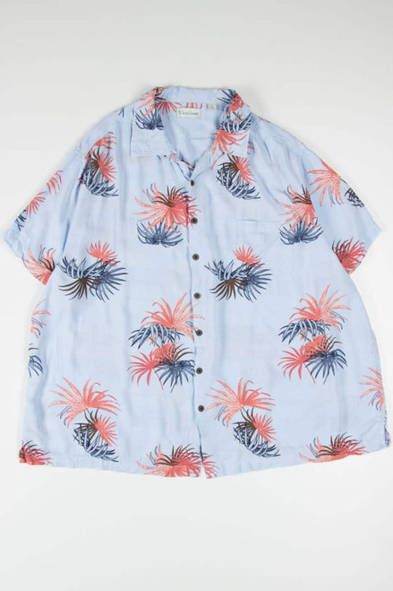 Blue Textured Palm Fronds Hawaiian Shirt